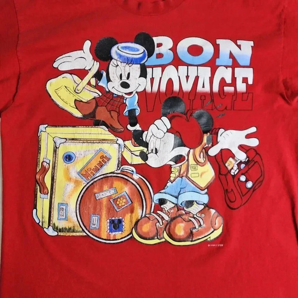 Vintage Bon Voyage Mickey & Mickey Shirt Size Large Red Short Sleeve - Picture 2 of 7
